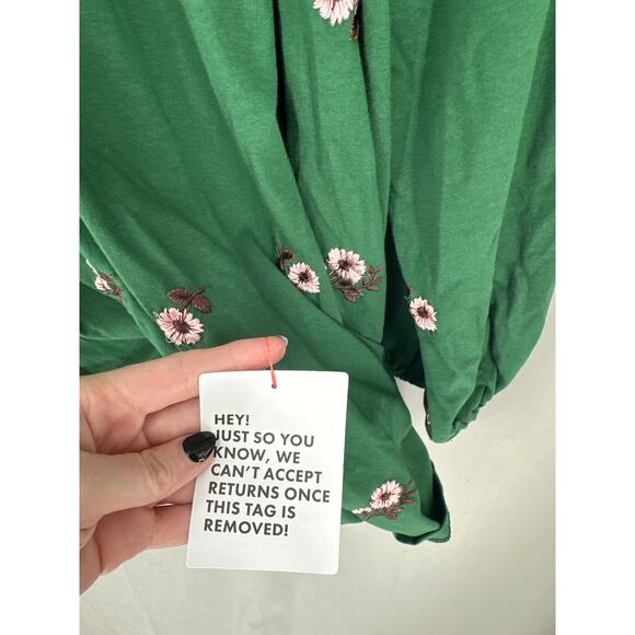 Asos Curve Dress Womens 18 Green Mini Tiered Floral Long Sleeve Embroidered Boho - Picture 5 of 7